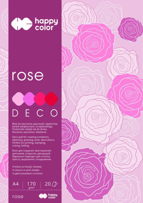 Blocco Happy Color Deco Rose A4 4 colori 20 fogli, 170g, rosa e rosso