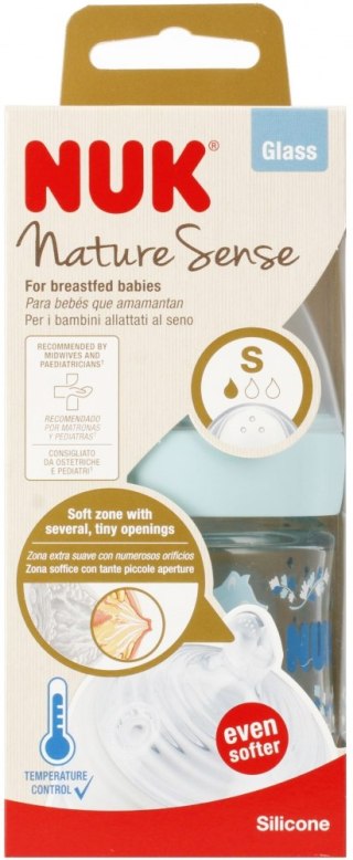 NUK MP BUTELKA SZKLANA ZE SMOCZKIEM S 120 ML NATURE SENSE NIEBIESKA 10747110 NUK