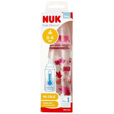 NUK BUTELKA SZKLANA Z WSKAŹNIKIEM TEMP. 240 ML 0-6M FIRST CHOICE RÓŻOWA 10745121 NUK