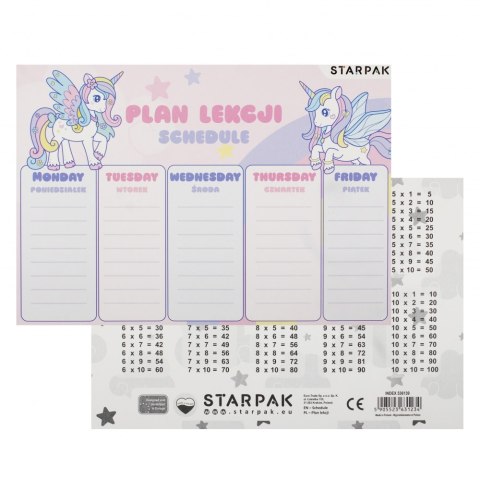 PLAN LEKCJI Z TABLICZKĄ MNOŻENIA A5 UNICORN STARPAK 536139 STARPAK