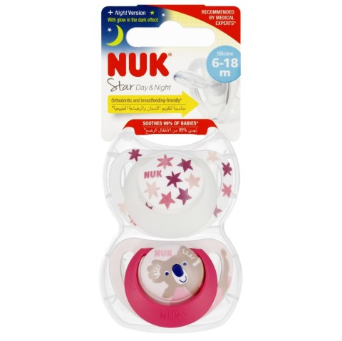 NUK SMOCZEK USPOKAJAJĄCY SILIKONOWY 6-18M STAR DAY&NIGHT RÓŻ OP.2 SZT. 10736727 NUK