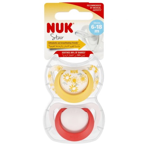 NUK SMOCZEK USPOKAJAJĄCY SILIKONOWY 6-18M STAR ŻÓŁTY/CZERWONY OP.2 SZT. 10736726 NUK