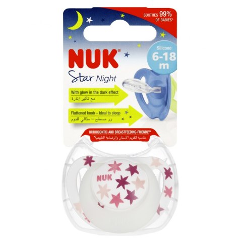 NUK SMOCZEK USPOKAJAJĄCY SILIKONOWY 6-18 M STAR NIGHT RÓŻOWY 10736752 NUK