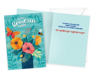 KARNET DK-1156 URODZINY KWIATY, MOTYLEK PASSION CARDS - KARTKI