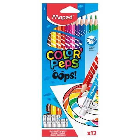 KREDKI COLORPEPS OOPS ŚCIERALNE Z GUMKĄ TRÓJKĄTNE 12 SZT 832812