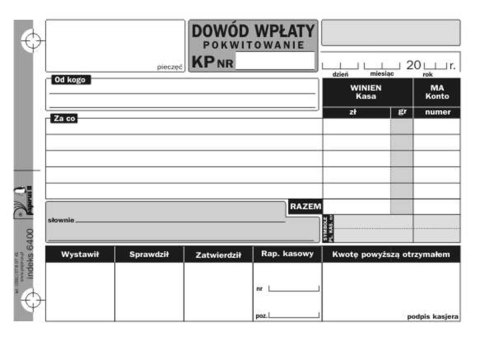 KP DOWÓD WPŁATY WIELOKOPIA A6 LINIA KONTAKT PAPIRUS